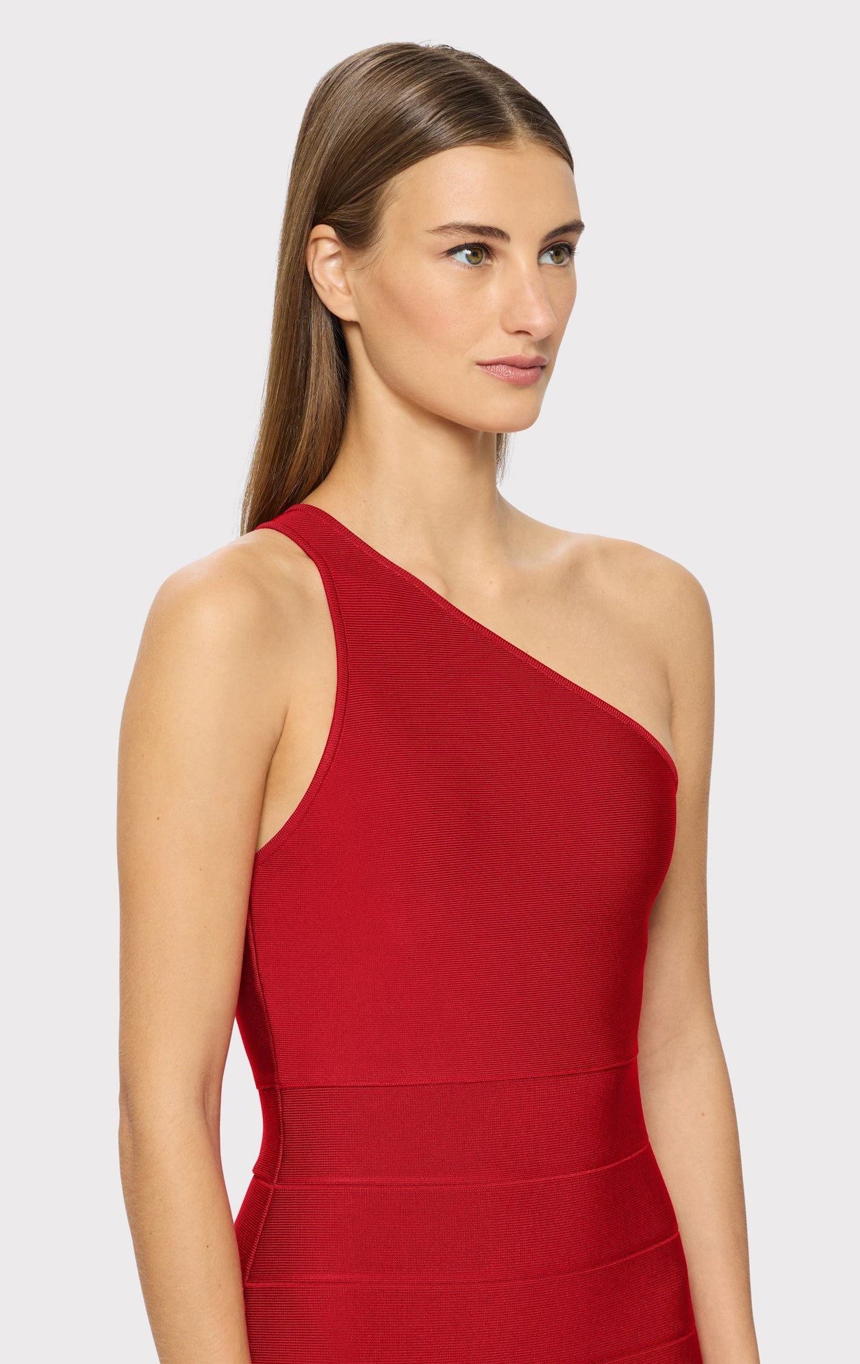 One Shoulder Bandage Gown W Slit | Lipstick Red