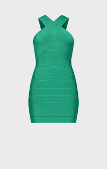 Crossover Halter Mini Dress | Green Opal