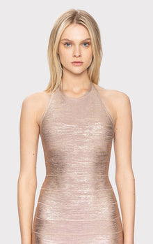 Foil Halter Bandage Gown | Rose Gold Foil