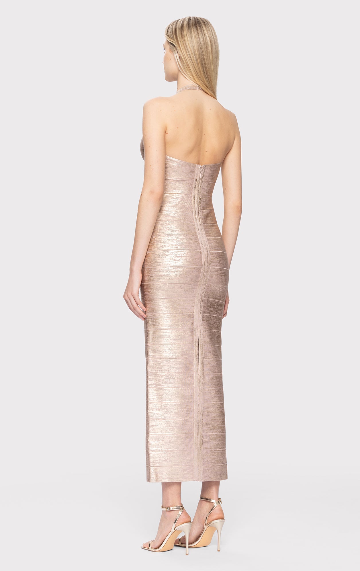 Foil Halter Bandage Gown | Rose Gold Foil