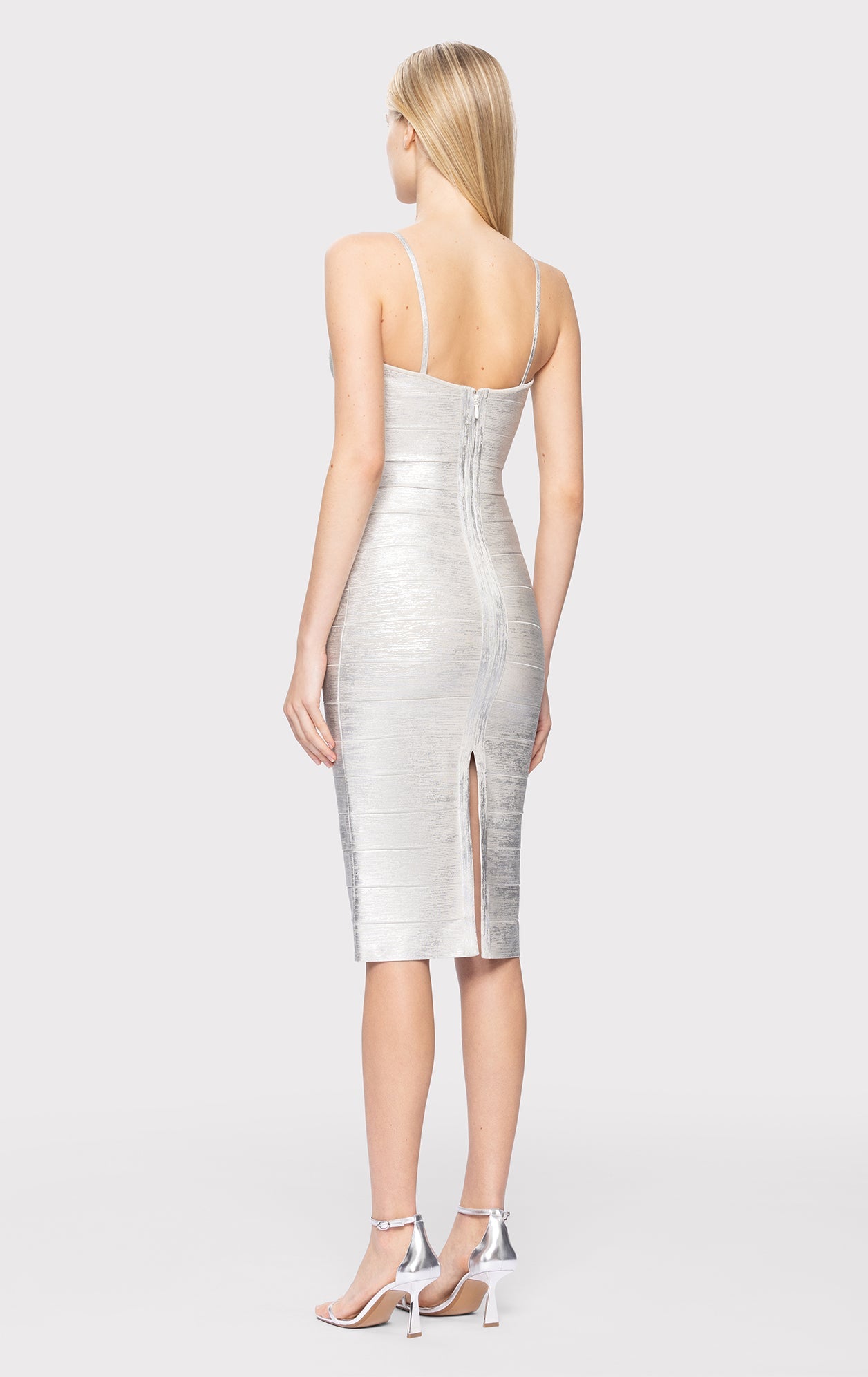 Foil Strappy Sweetheart Midi Dress | Silver Foil