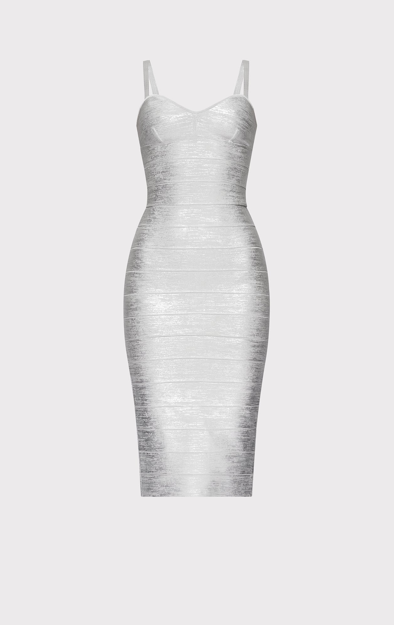 Foil Strappy Sweetheart Midi Dress | Silver Foil