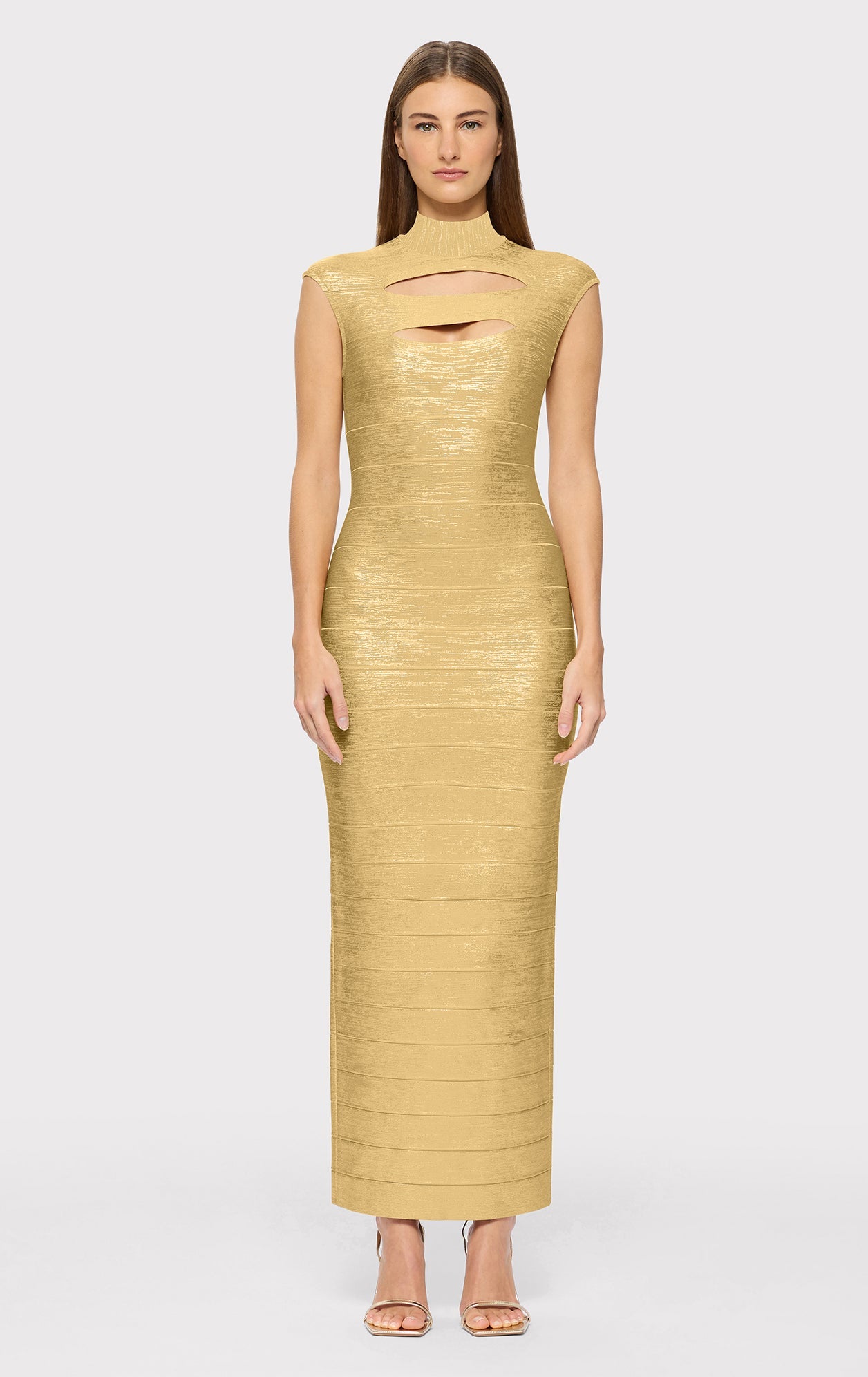 Foil Cap Sleeve Cut-Out Gown | Gold Foil