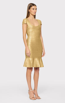 Foil Cap Sleeve Flare Skirt | Gold Foil