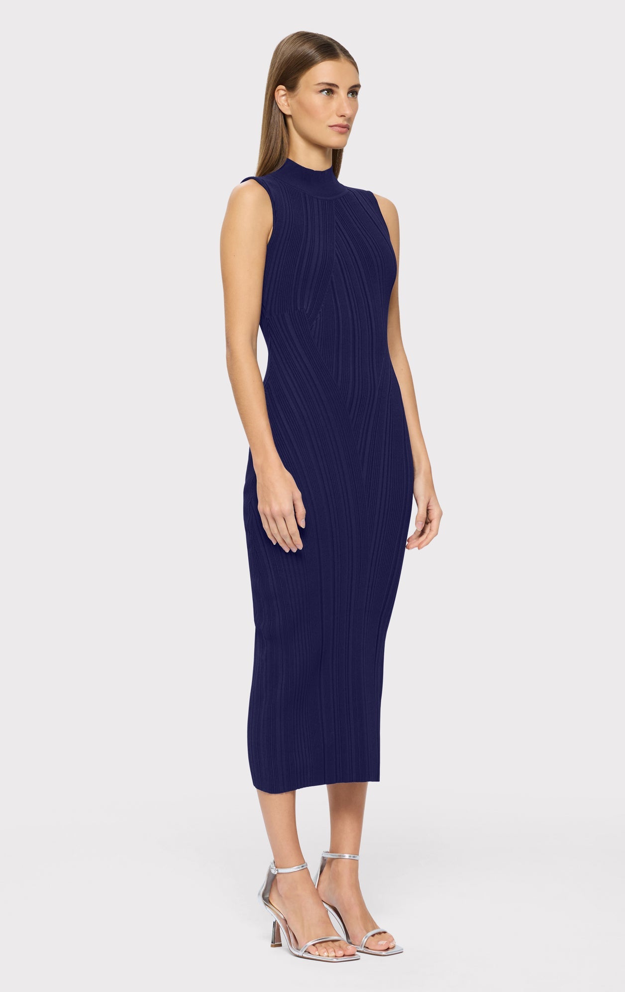 Rib Knit Sleeveless Turtleneck Dress | Classic Blue