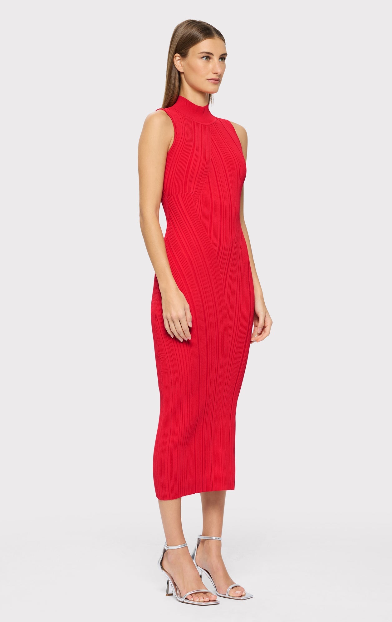 Rib Knit Sleeveless Turtleneck Dress | Red Lacquer