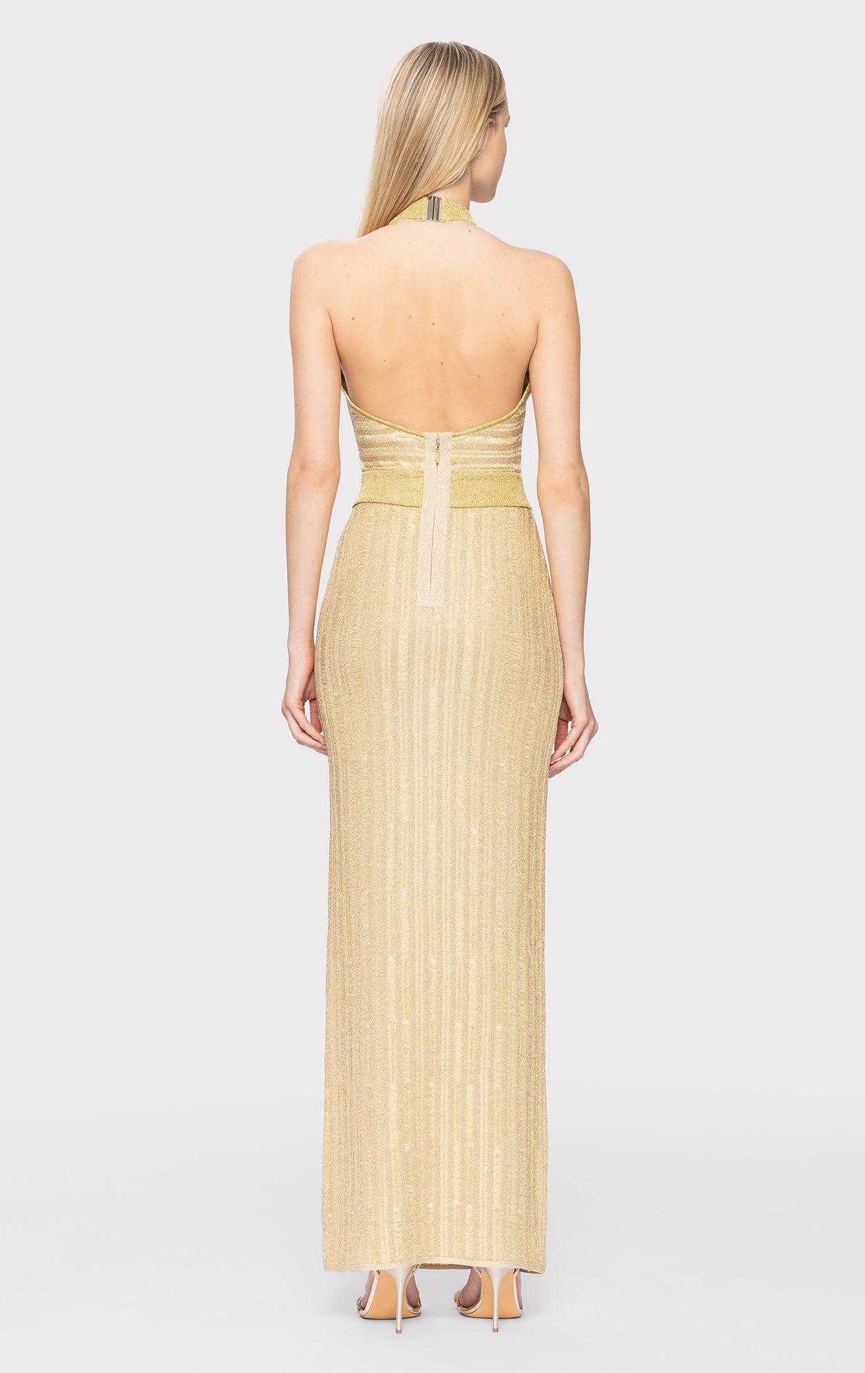 Lurex Eyelash Mock Neck Gown | Metallic Gold