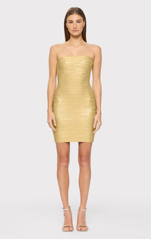 Foil Strapless Banded Mini Dress | Gold Foil