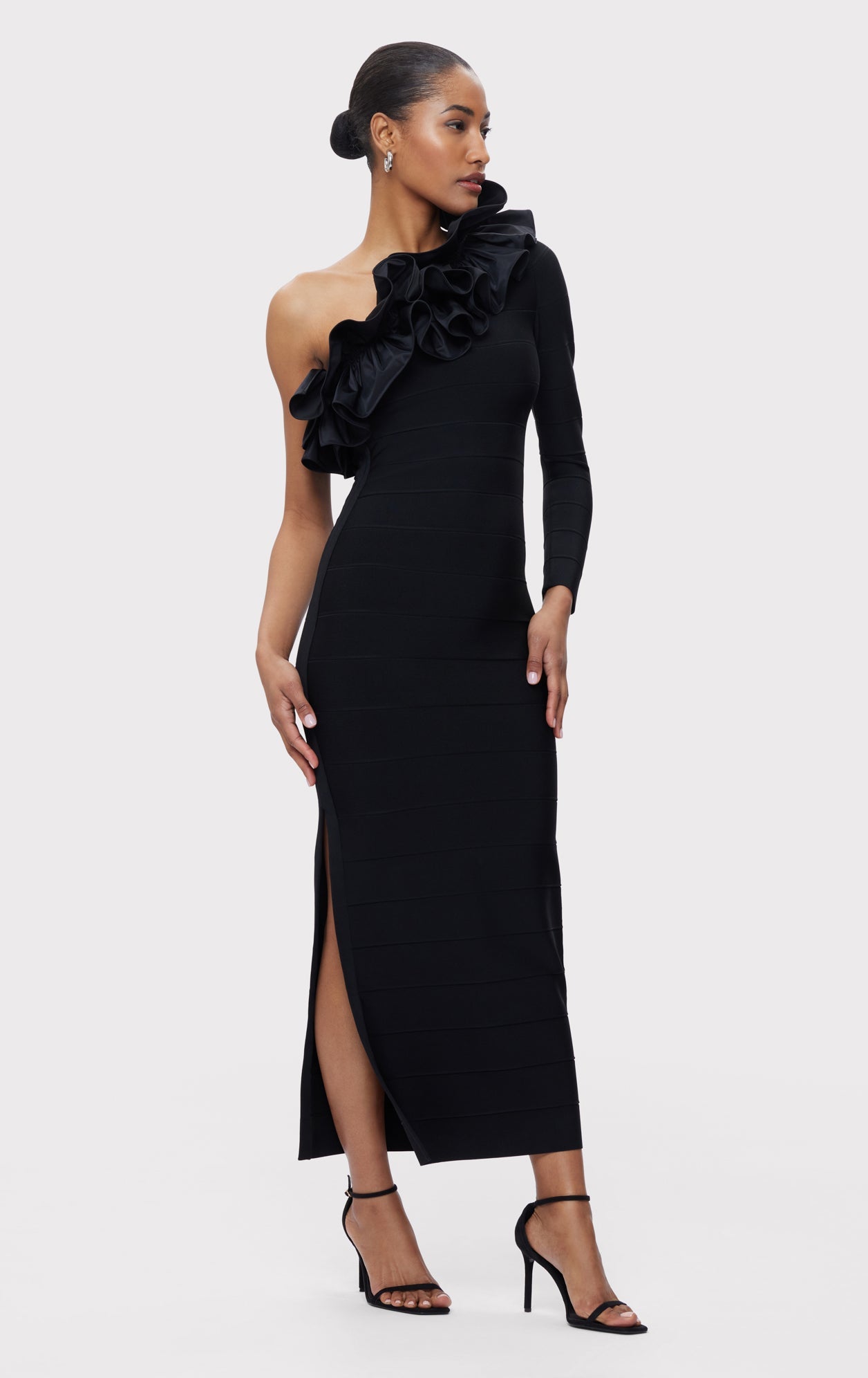 Asymmetrical Ruffle Gown | Black