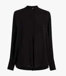 Another Tomorrow Tuxedo Blouse in Black – Silk Women's Top