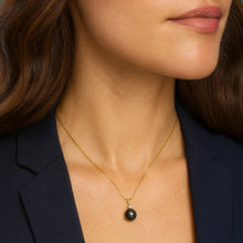 Round Pendant Necklace - Diamond Accent | 14K Yellow Gold | Black Tahitian Pearl | 8mm - 9mm | 18
