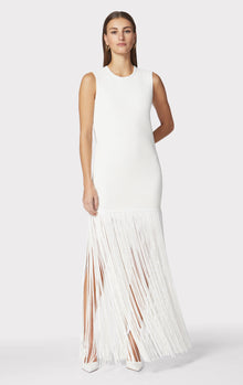 Ottoman Shadow Stripe Fringe Gown | Alabaster