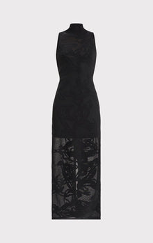 Sheer Jacquard S/L Gown | Black