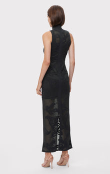 Sheer Jacquard S/L Gown | Black