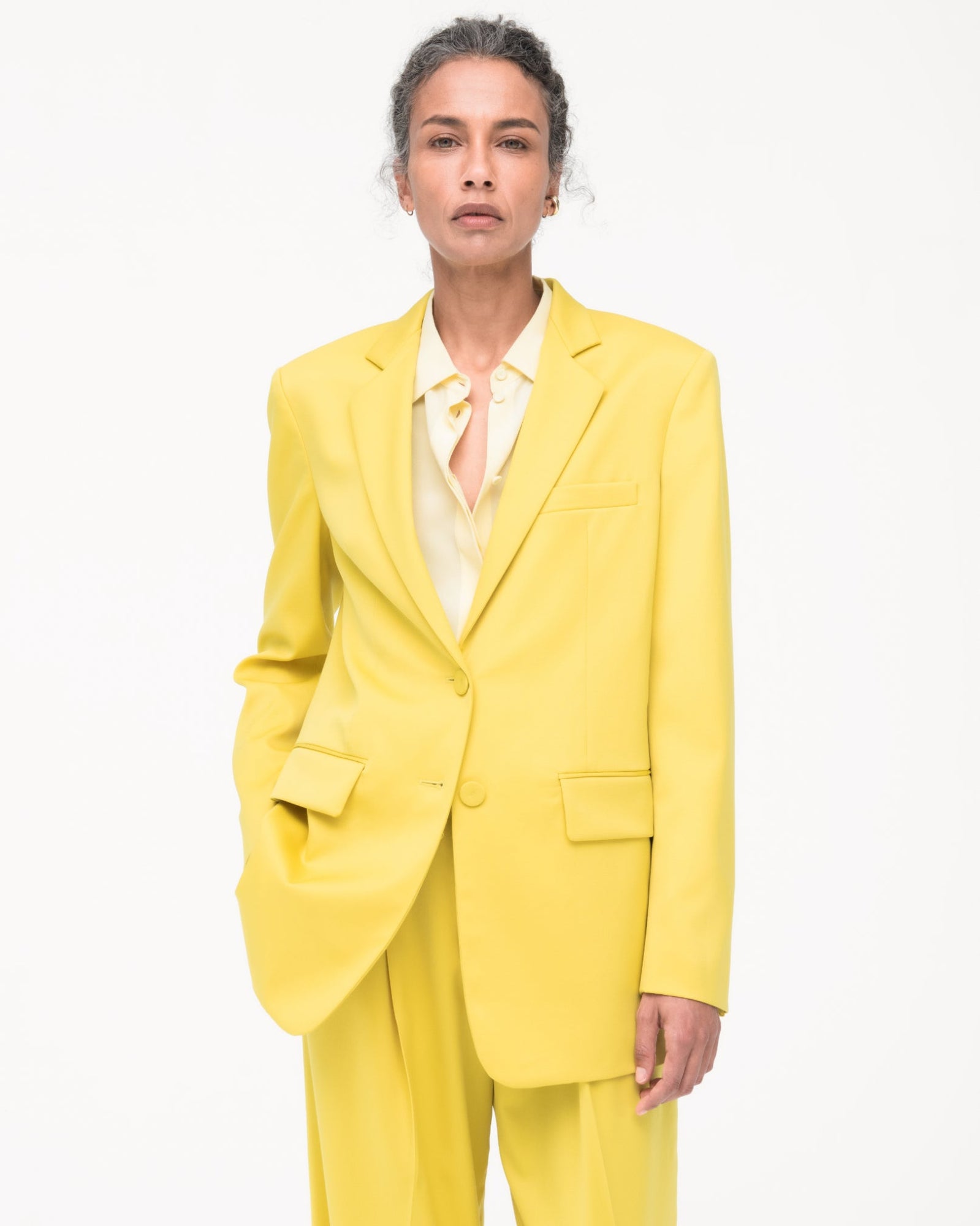 Another Tomorrow Oversized Blazer in Bright Chartreuse – Wool Women's Jacket