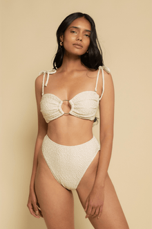 Tori Ties Bandeau Bikini Top | Oat Texture