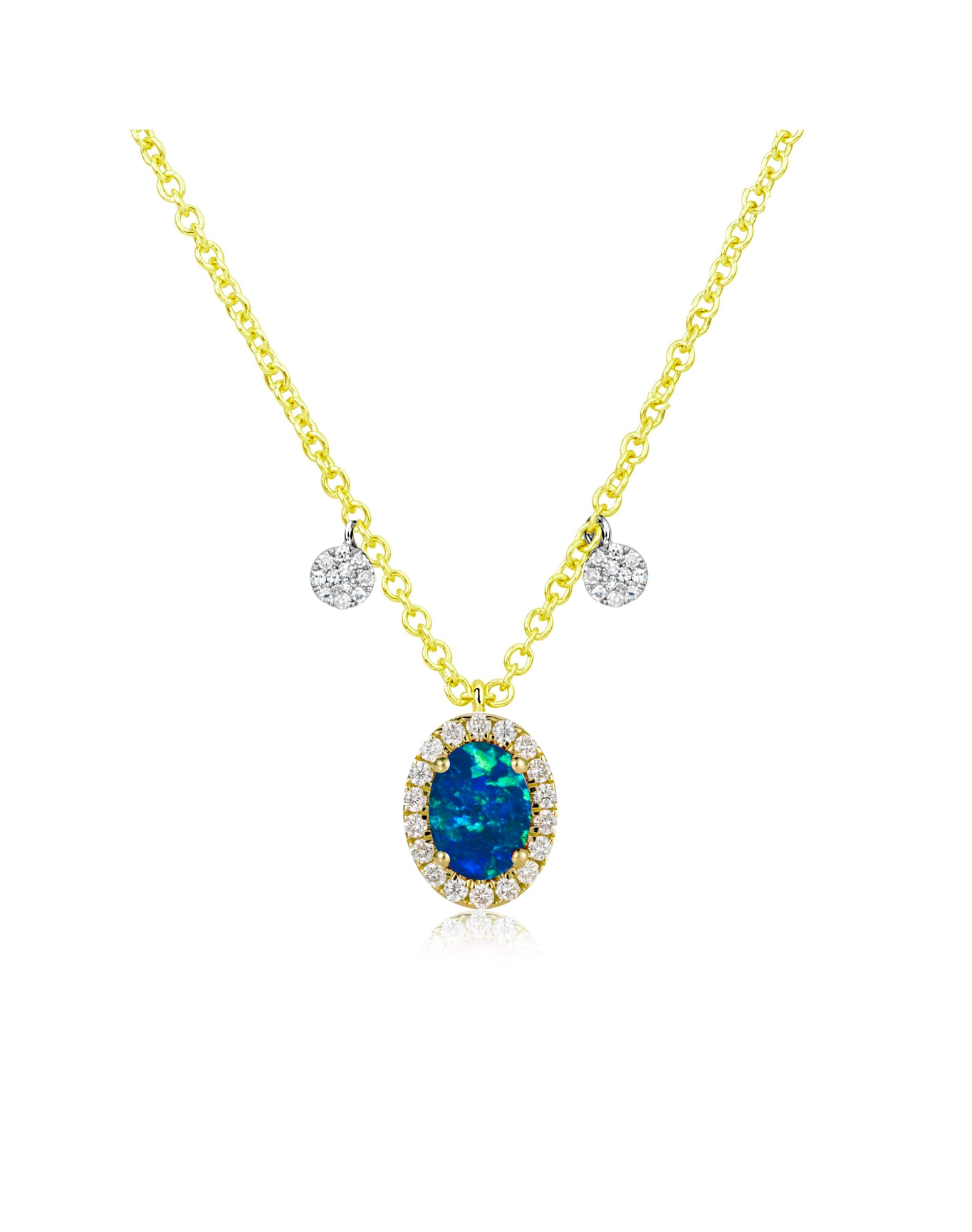 October Opal Birthstone with and Diamond Necklace | Yellow Gold