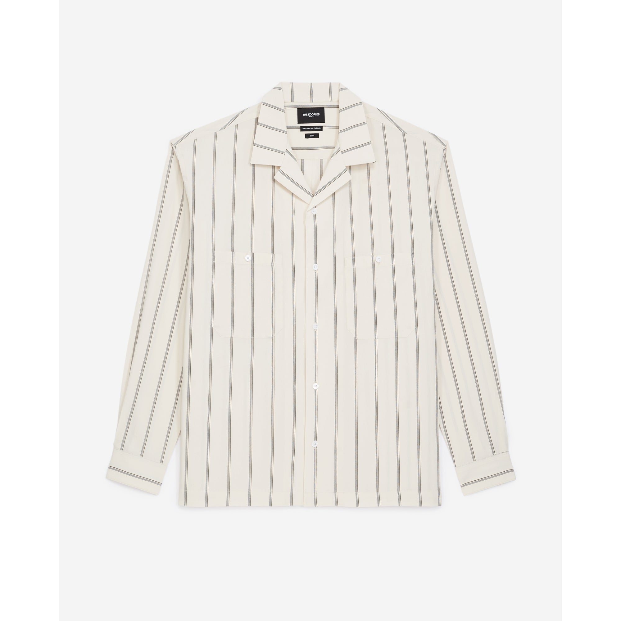 Off-White Cotton Shirt With Stripes | Men | Beige Grey