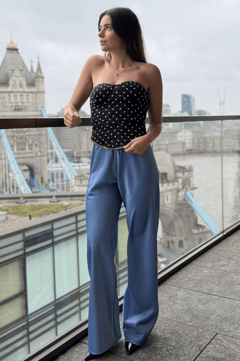 Olivette Satin Pants - Blue - Self - Adore