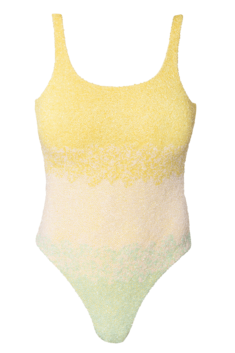 Ombre Hand - Beaded Embellished One - Piece Swimsuit - Yellow - Self - Adore