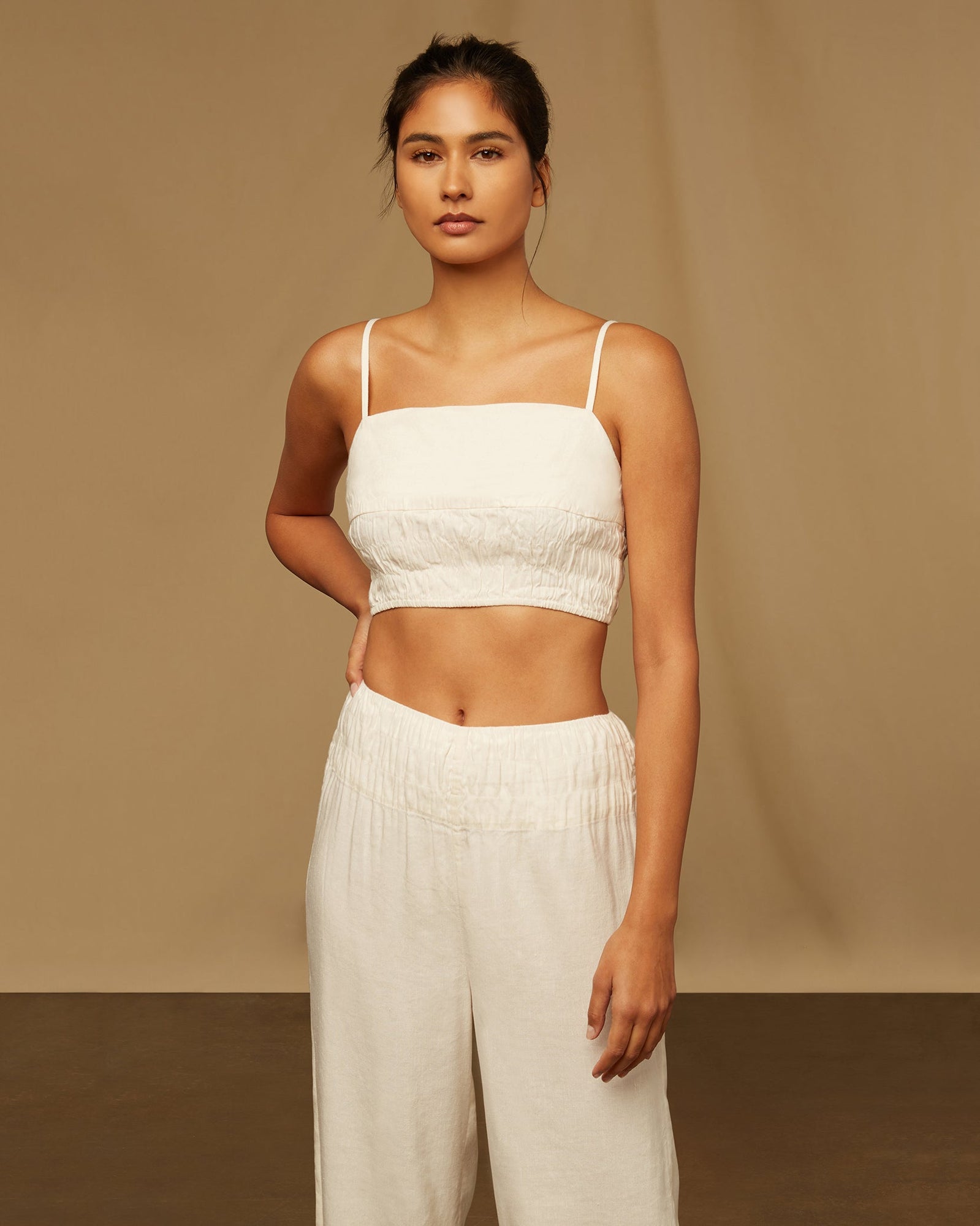 Womens | Air Linen Smocked Tank | White