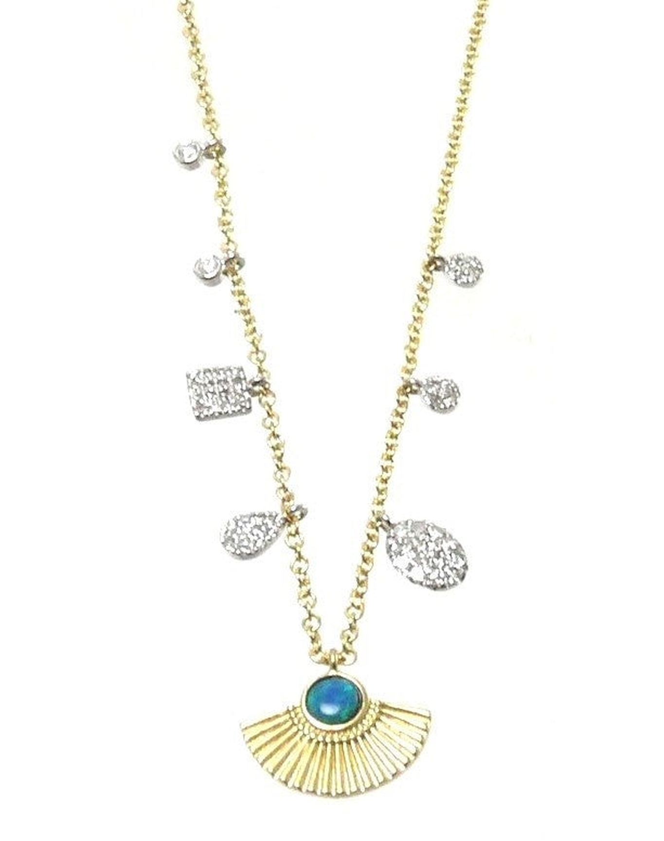 Opal Accent Fan Pendant Charm Necklace | Gold