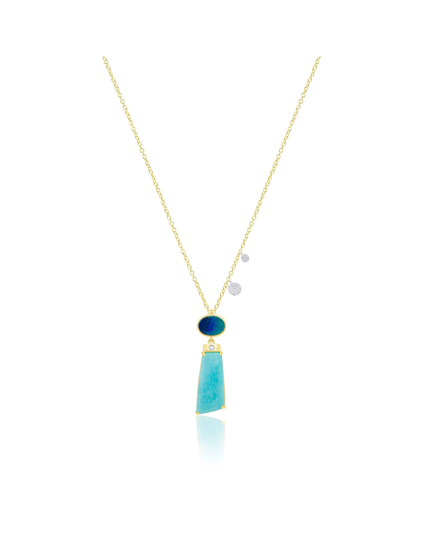 Opal and Amazonite Diamond Necklace | 14k Yellow Gold