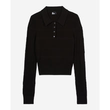 Openwork Knit Polo Shirt | Women | Black