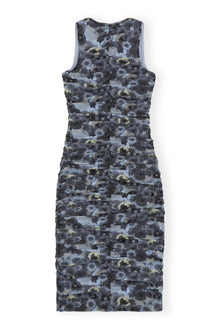 Orange Printed Ruched Mesh Midi Dress | Brunnera Blue