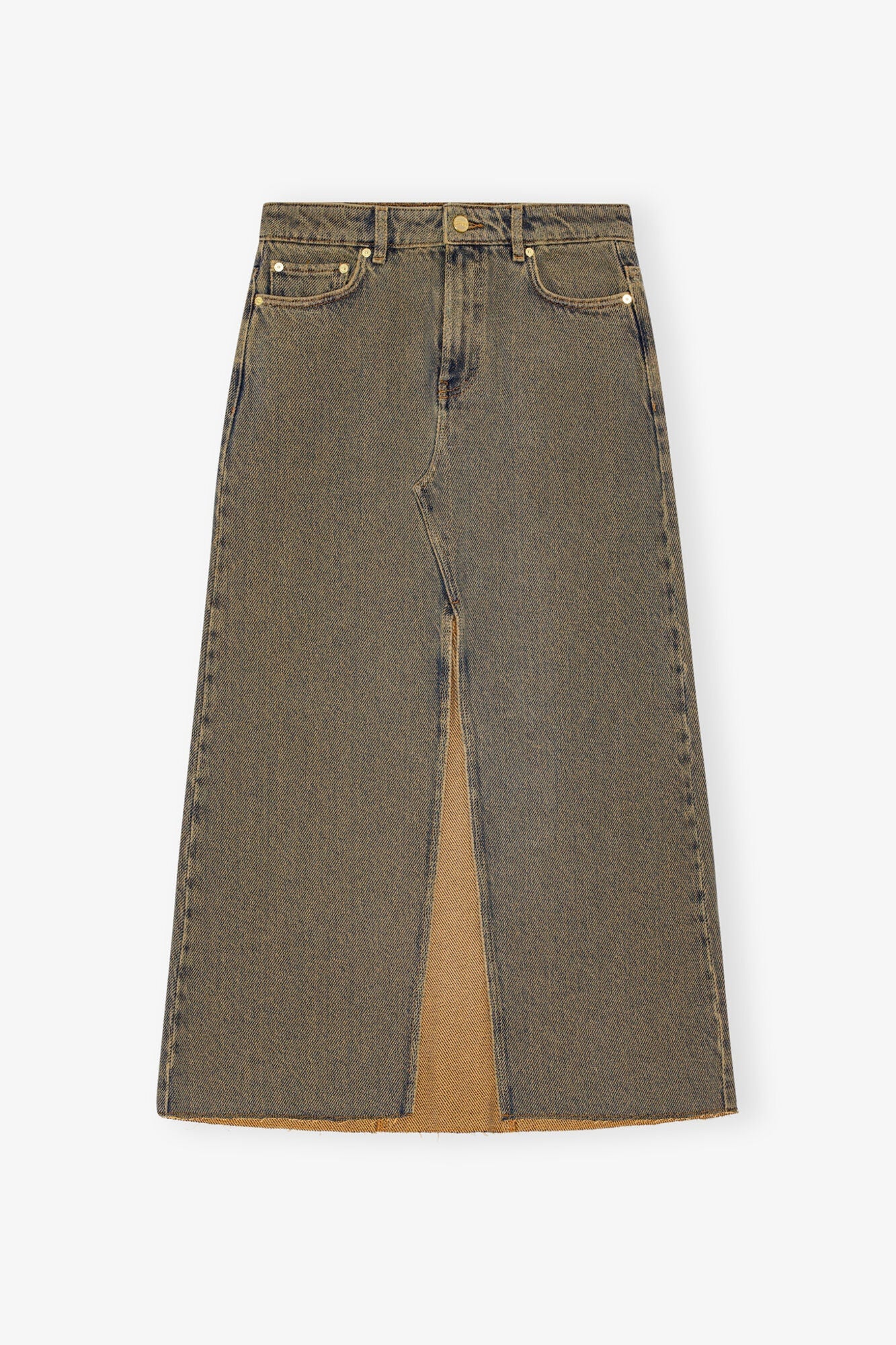 Overdyed Heavy Denim Maxi Skirt | Shitake