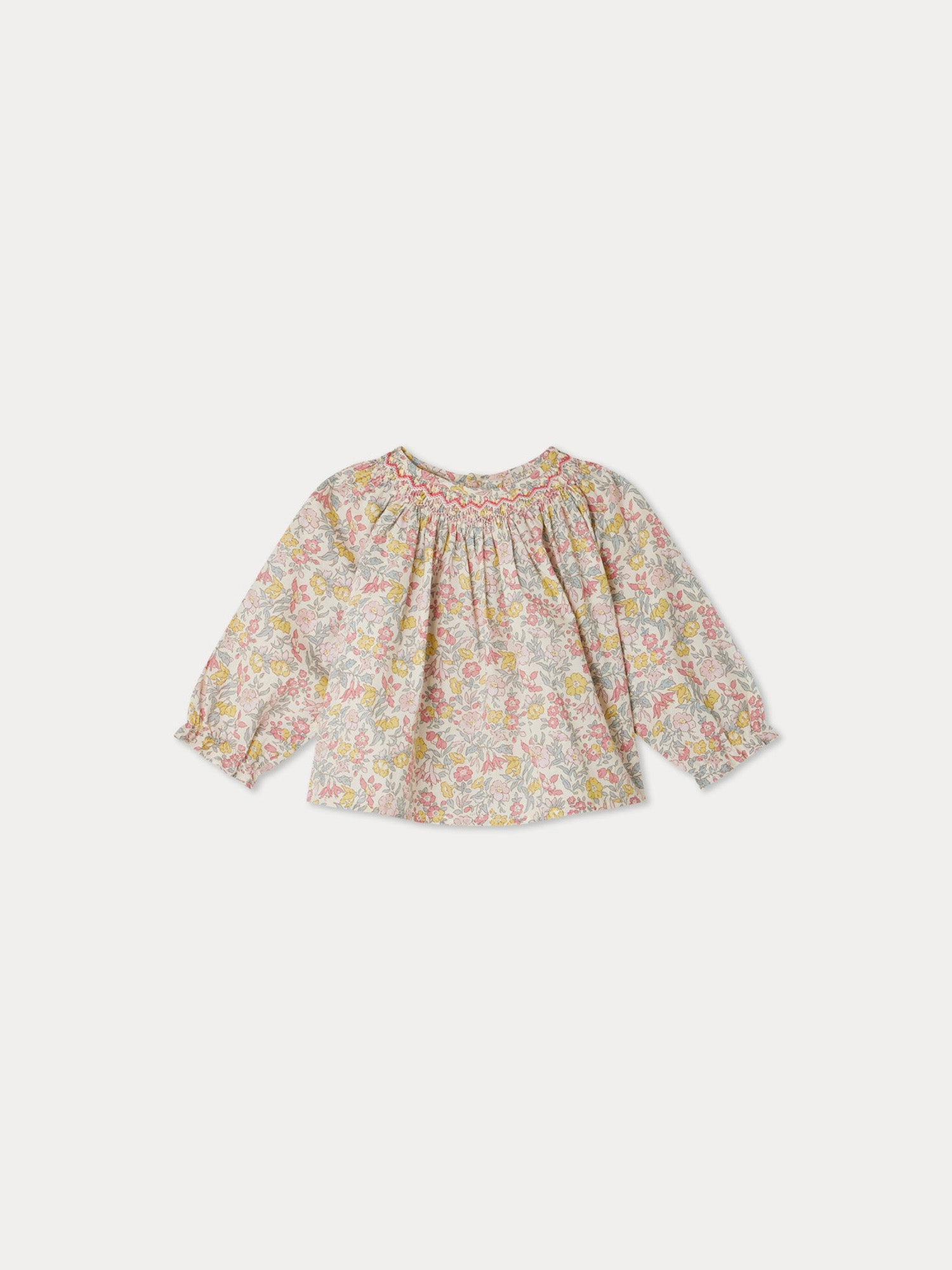 Girl | Griotte Smocked Blouse In Pink Liberty Fabric | Pink Flowers