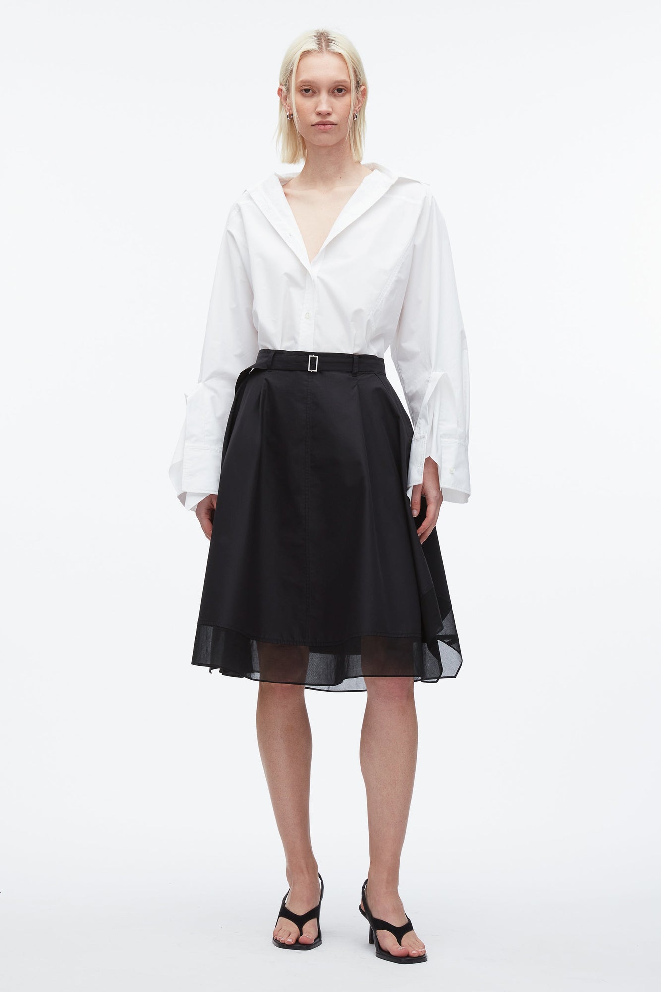 Belted Flounce Skirt with Chiffon Combo | Black