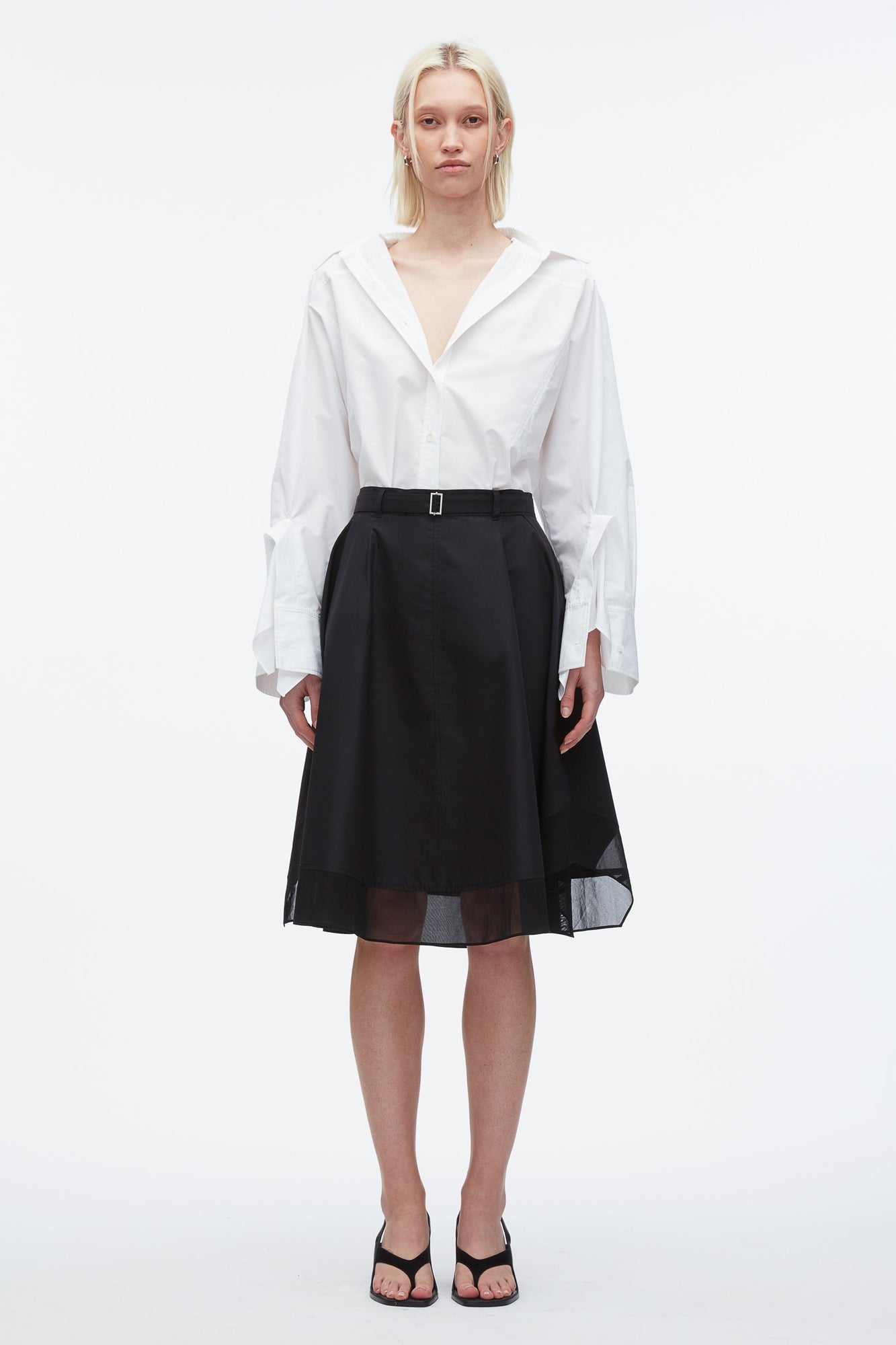 Belted Flounce Skirt with Chiffon Combo | Black