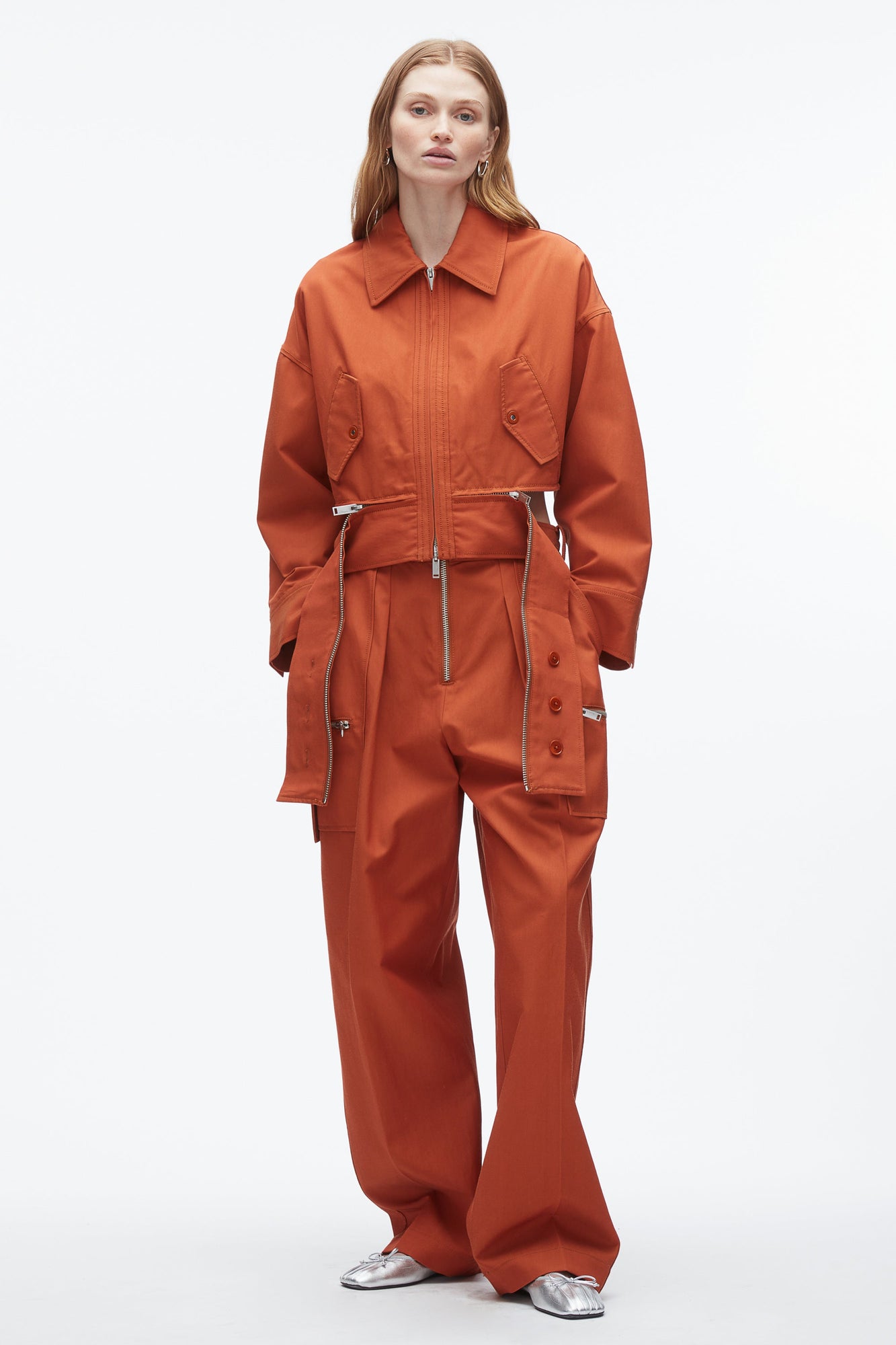 Double Zip Cropped Utility Jacket | Brick