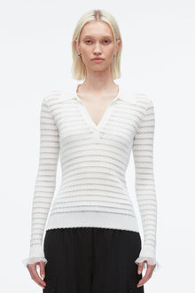 Shadow Stripe Pullover Polo | Ivory