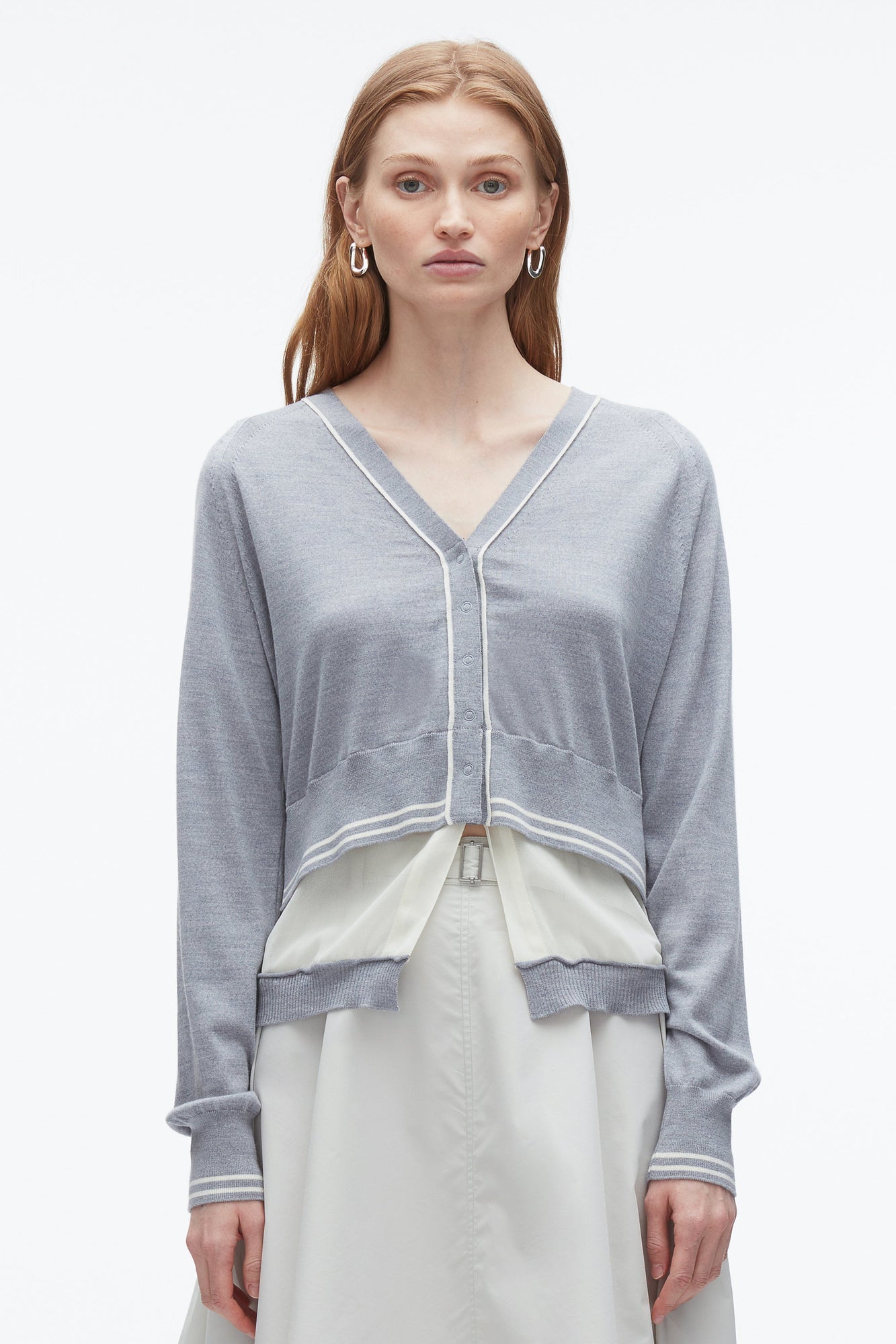 Chiffon Hem Boxy Cardigan | Grey Melange