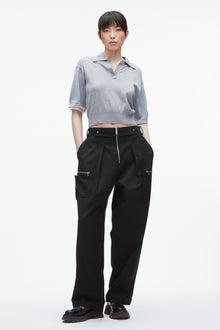 Cropped Polo with Organza | Grey Melange