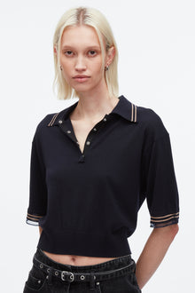 Cropped Polo with Organza | Navy