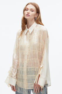 Sequin Fringe Shirt with Cascade Drape | Champagne