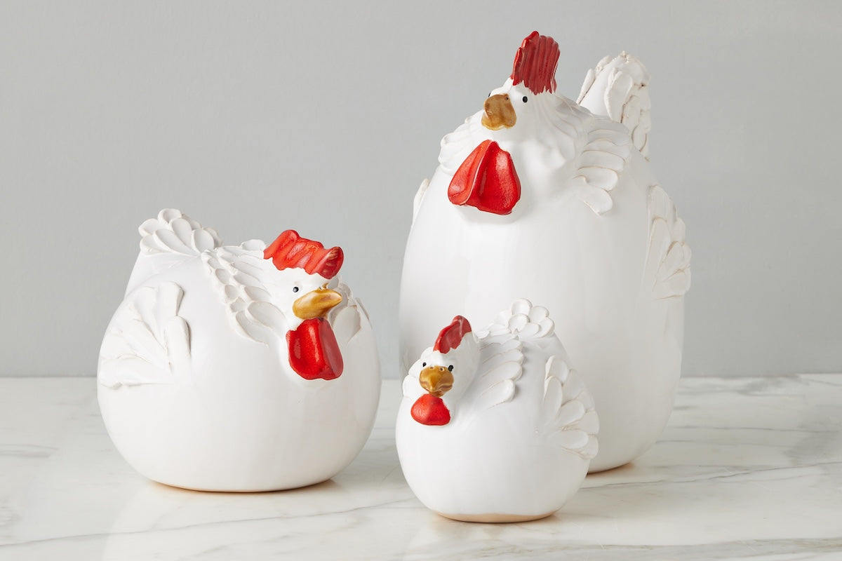 Ceramic Country French Hen | White | Large