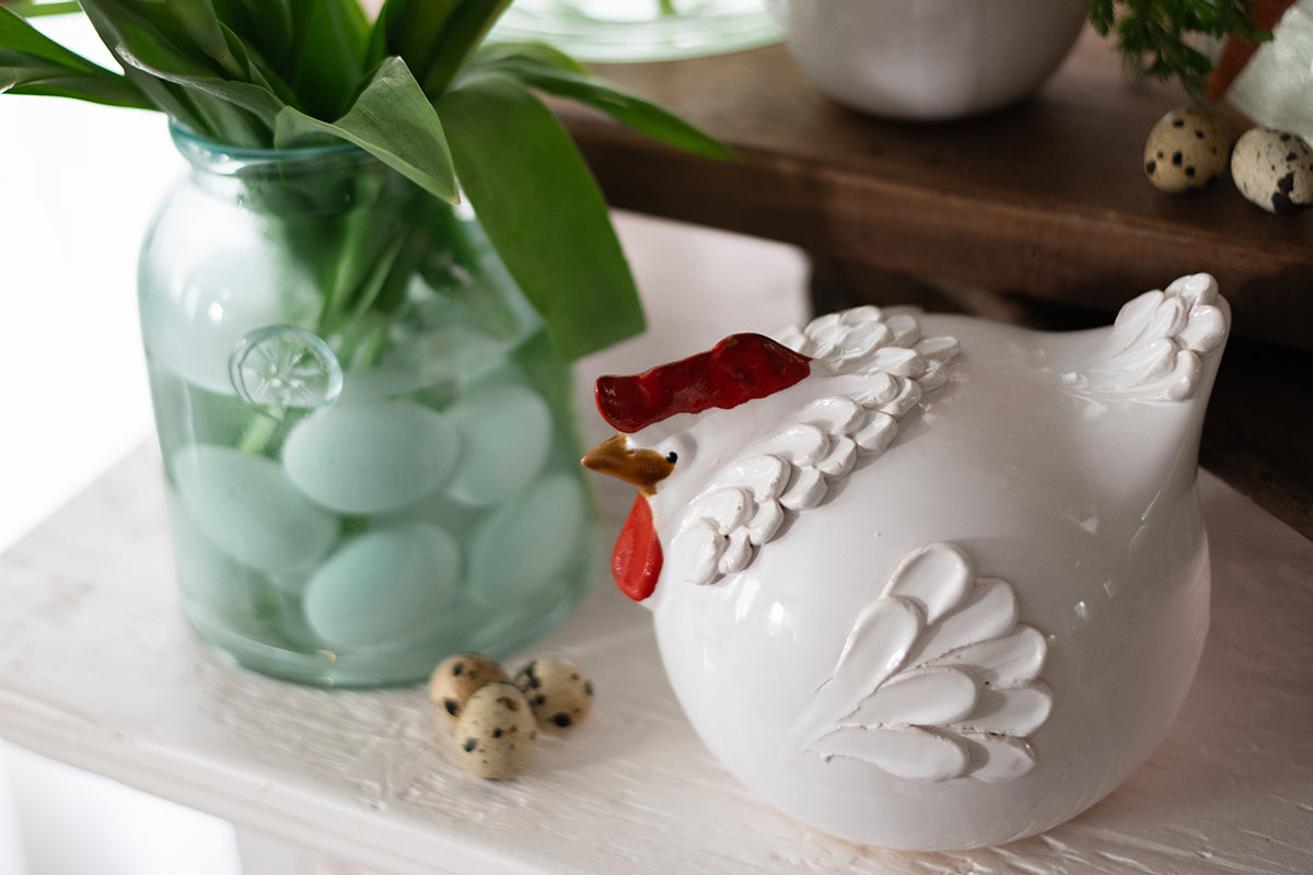 Ceramic Country French Hen | White | Large