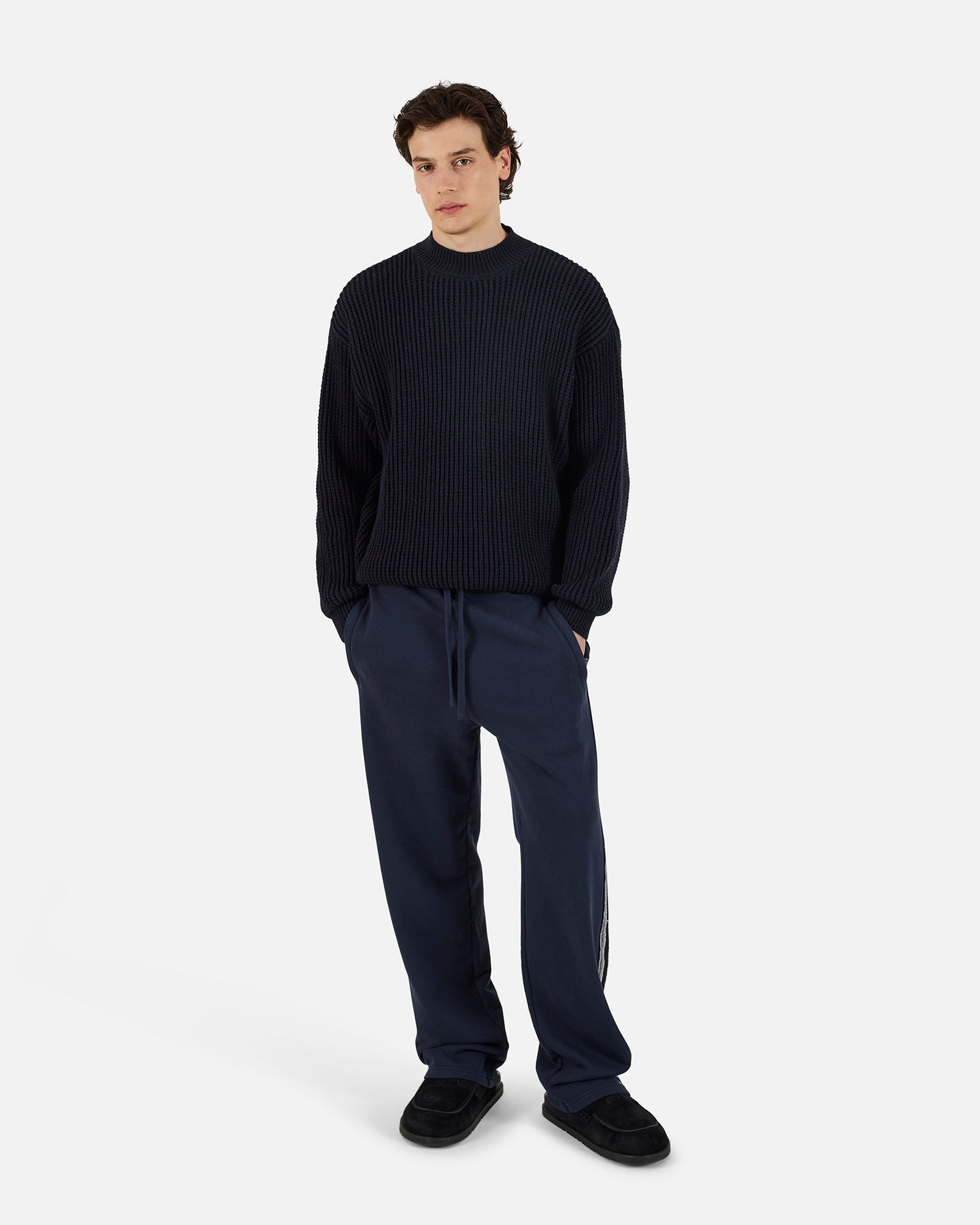 Terry Jacquard Panel Pant | Navy