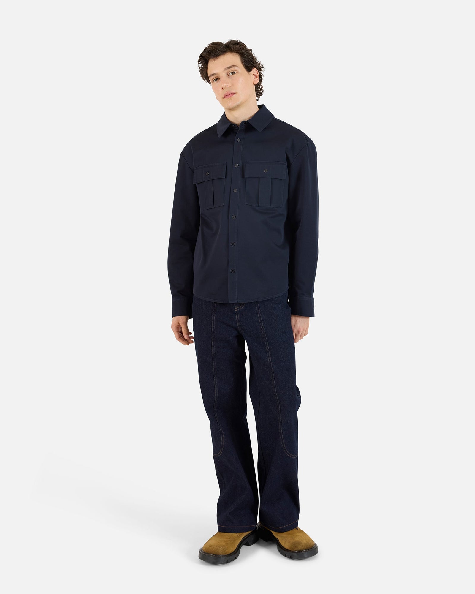 Pleated Pocket Shirt | Navy