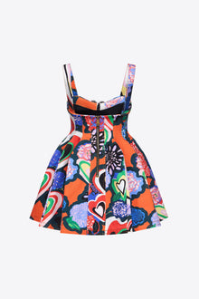 Heart Printed Godet Mini Dress | Multi