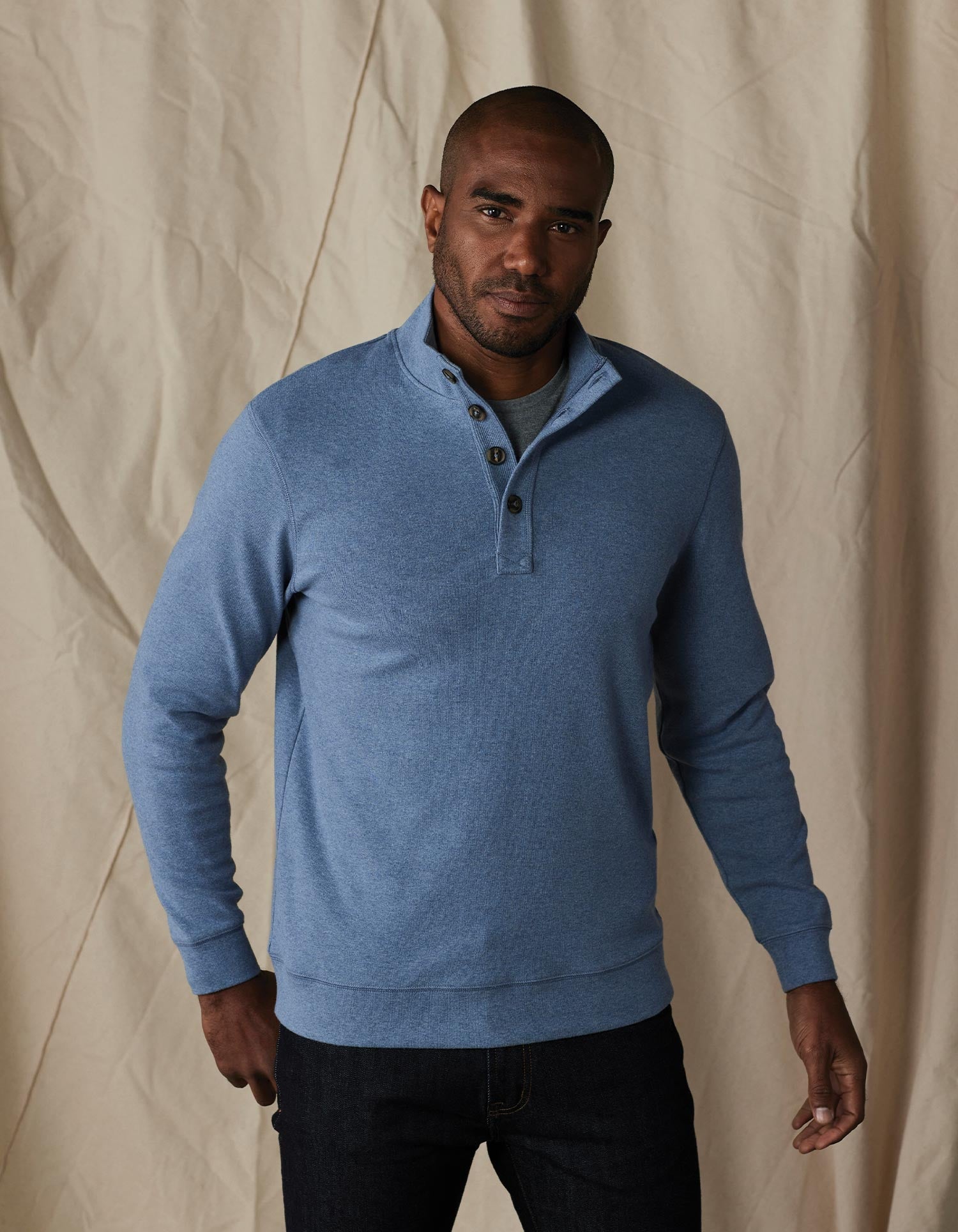 Men | Puremeso Button Popover | Slate Blue