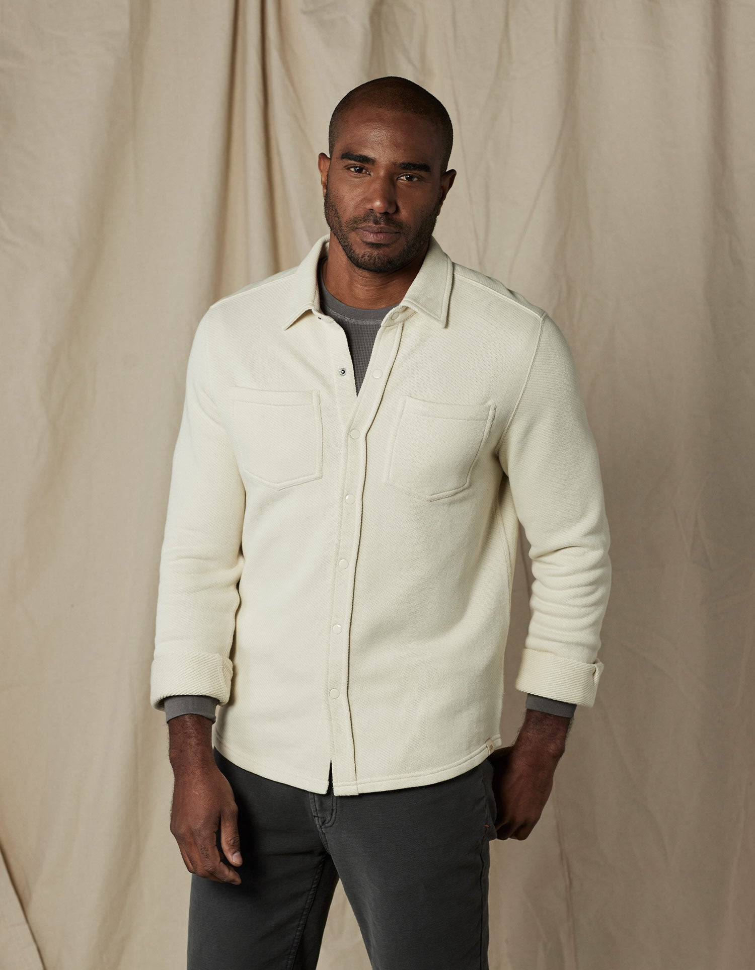 Men | Loop Terry Button Up | Ecru
