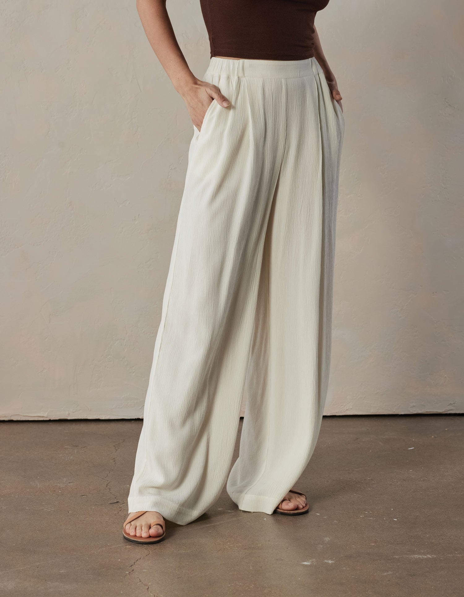 Women | Ezra Crepe Wide Leg Pant | Ivory