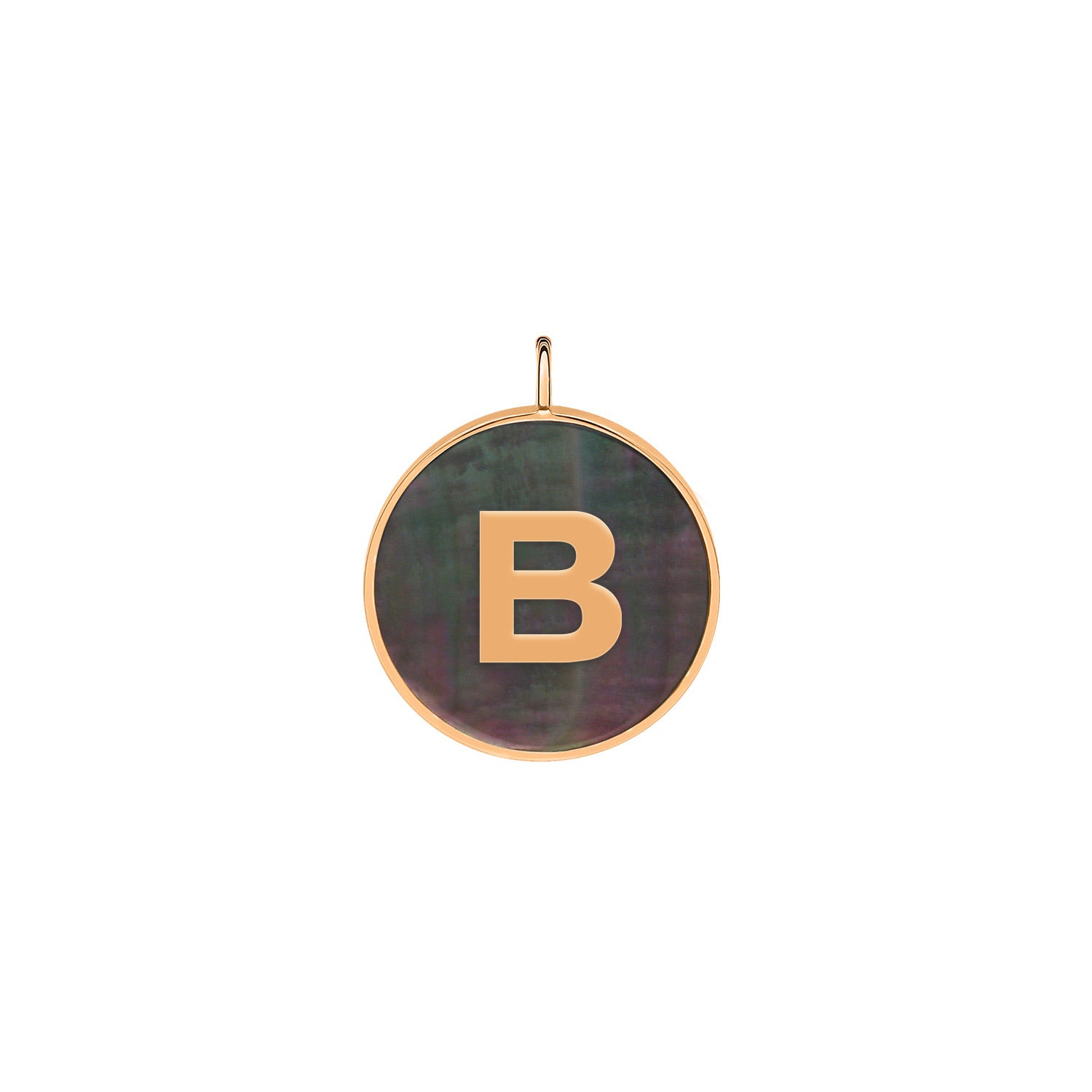 B | Initial Ever Black Mother of Pearl Disc Pendant | 18K Rose Gold