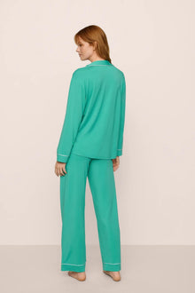 Model is wearing Gisele TENCEL Modal Long PJ Set in  Oasis Green/White