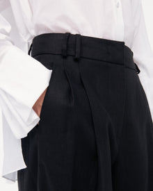 Another Tomorrow Summer Pleated Trouser in Black – Linen Women's Trousers